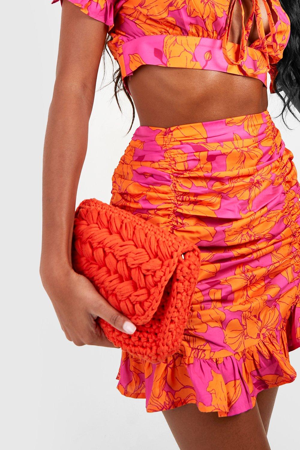 orange puff sleeve crop top